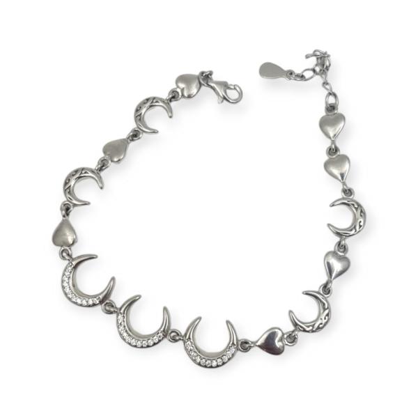 925 Sterling Silver Bracelet in Half Moon Shape with Zerkons